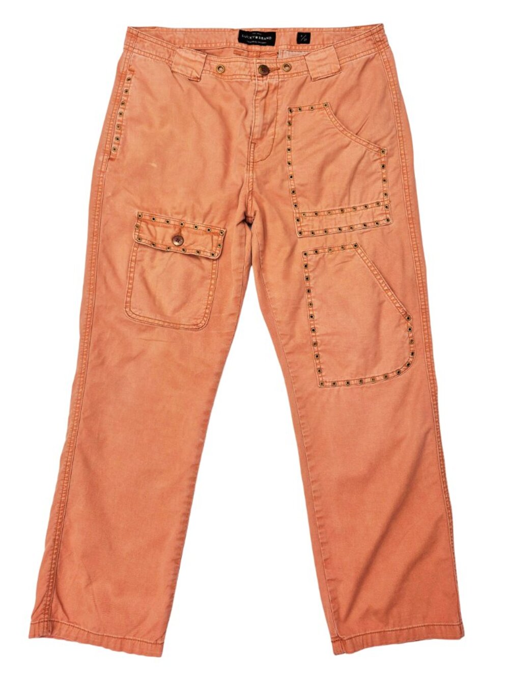 Lucky Brand Womens Cargo Pants With Eyelets Size 4/27 Utility Pants Orange
